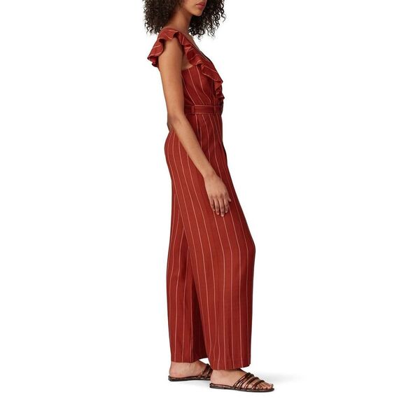 Three Floor Margaux Jumpsuit Womens 4 Burnt Orange Linen Striped Ruffle NWT - Picture 9 of 9